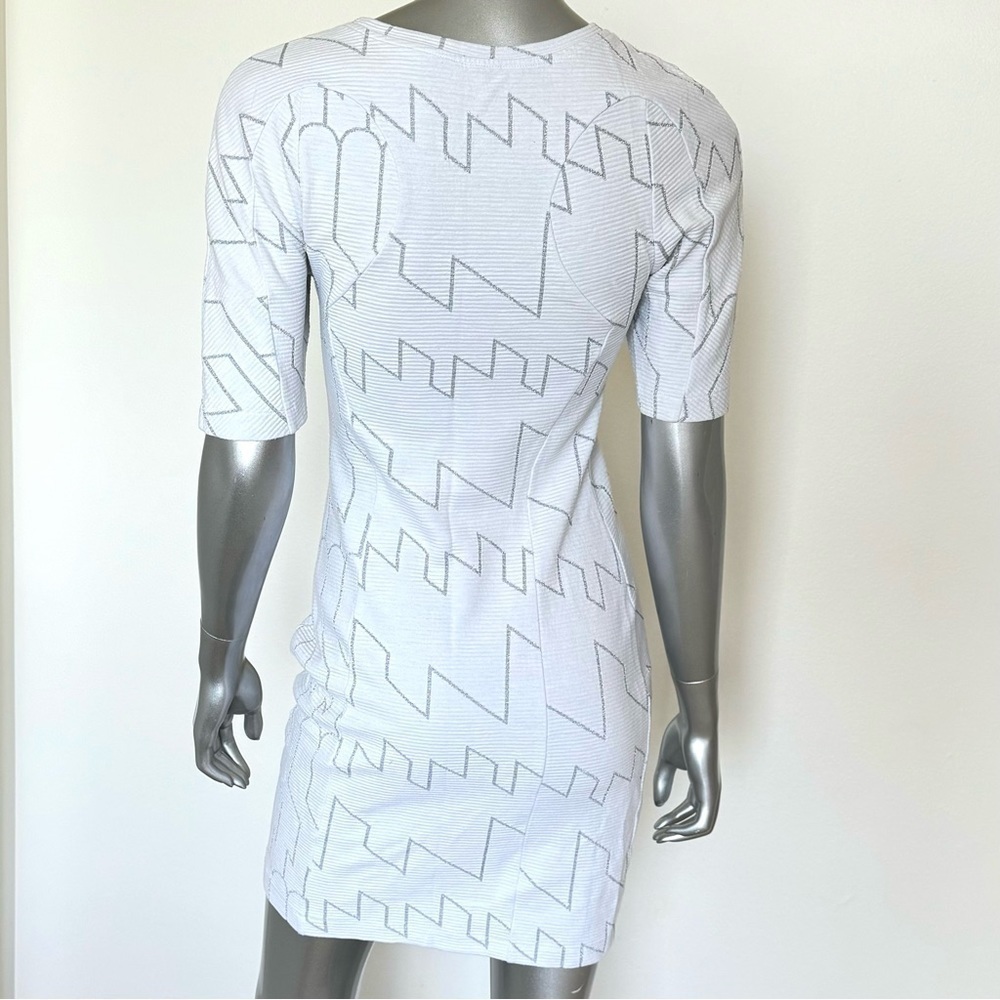 KENZO Paris Dress, Size M, White & Silver Cotton Ribbed Abstract Glitter Dress - Picture 4 of 13